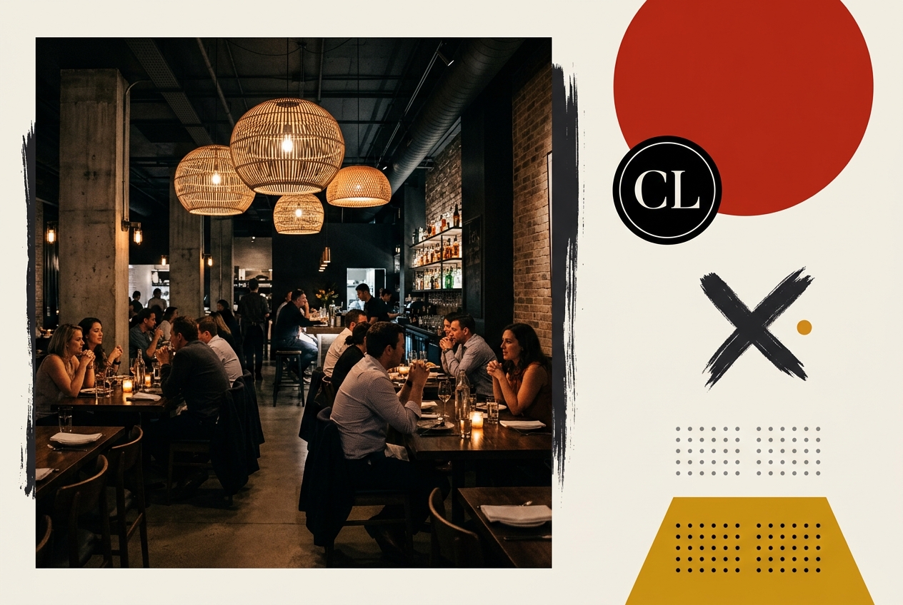 Restaurant interior with editorial design elements